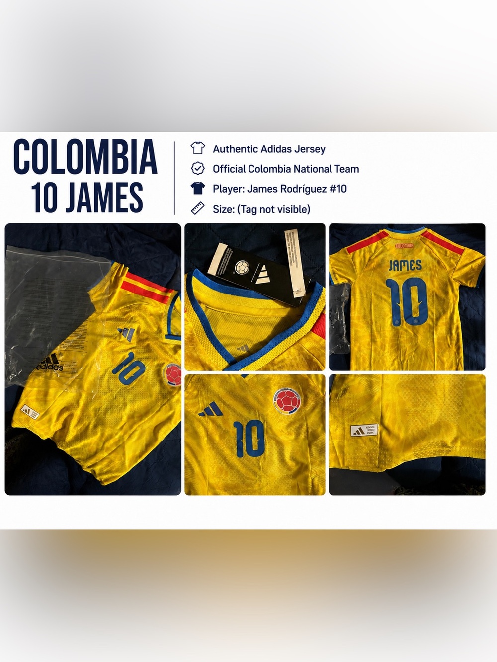 Adidas Colombia James #10 Yellow Soccer Jersey